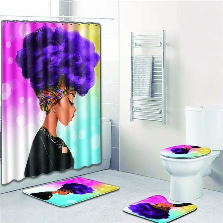 Y&D Hot Sale African Women 3D Digital Printing Style Bath Curtain 4 Pieces Waterproof Shower Curtain and Rug Set - Image 1