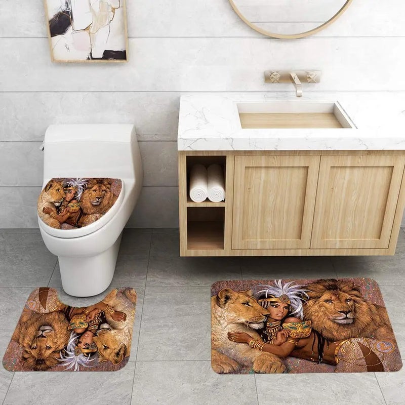 Y&D Hot Sale African Women 3D Digital Printing Style Bath Curtain 4 Pieces Waterproof Shower Curtain and Rug Set - Image 5