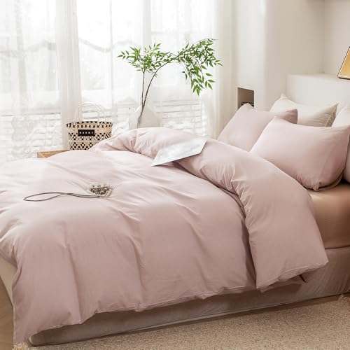 ECOCOTT Duvet Cover Queen Size - 100% Washed Cotton Durable Soft Comfy Duvet Cover Set, 3 Pieces Duvet Cover with Zipper Closure, No Comforter (Greyish Pink) - Image 5