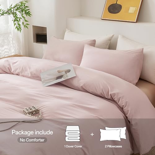 ECOCOTT Duvet Cover Queen Size - 100% Washed Cotton Durable Soft Comfy Duvet Cover Set, 3 Pieces Duvet Cover with Zipper Closure, No Comforter (Greyish Pink) - Image 2