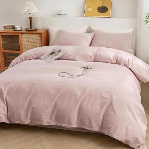 ECOCOTT Duvet Cover Queen Size - 100% Washed Cotton Durable Soft Comfy Duvet Cover Set, 3 Pieces Duvet Cover with Zipper Closure, No Comforter (Greyish Pink) - Image 4