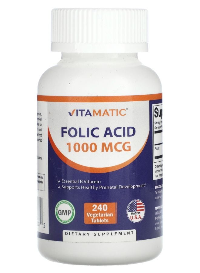 Vitamatic Folic Acid  1000 mcg  240 Vegetarian Tablets