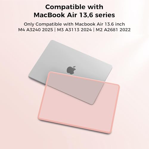 BlueSwan Hard Shell Case Compatible for Macbook Air 13.6 inch 2022-2025,M4 M3 M2 A3240 A3113 A2681,Anti-rupture Shockproof TPU Frame+PC Matte Anti-fingerprint,M2 M3 M4 Air 13 Laptop Cover-Frosted Pink - Image 2