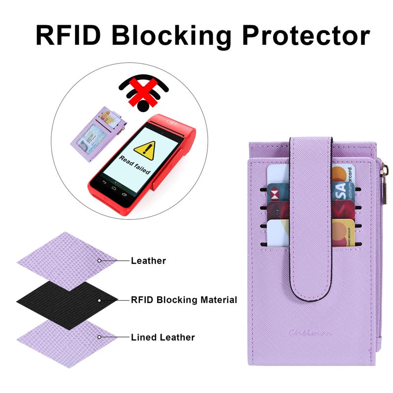 Chelmon محفظة شيلمون النسائية الرفيعة مع حماية RFID، محفظة قابلة للطي متعددة البطاقات مع جيب بسحاب (بنفسجي فاتح) - Image 3