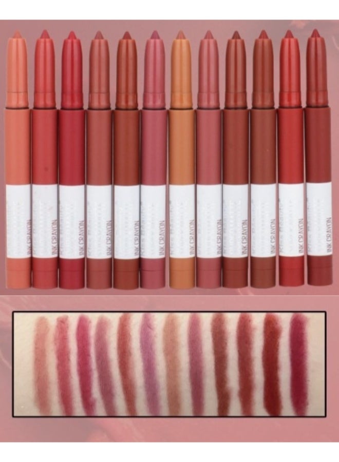 Kiss Beauty 12Pcs Super Matte Ink Crayon Lipstick Pen Set, Long-Lasting Lip Makeup - Image 1