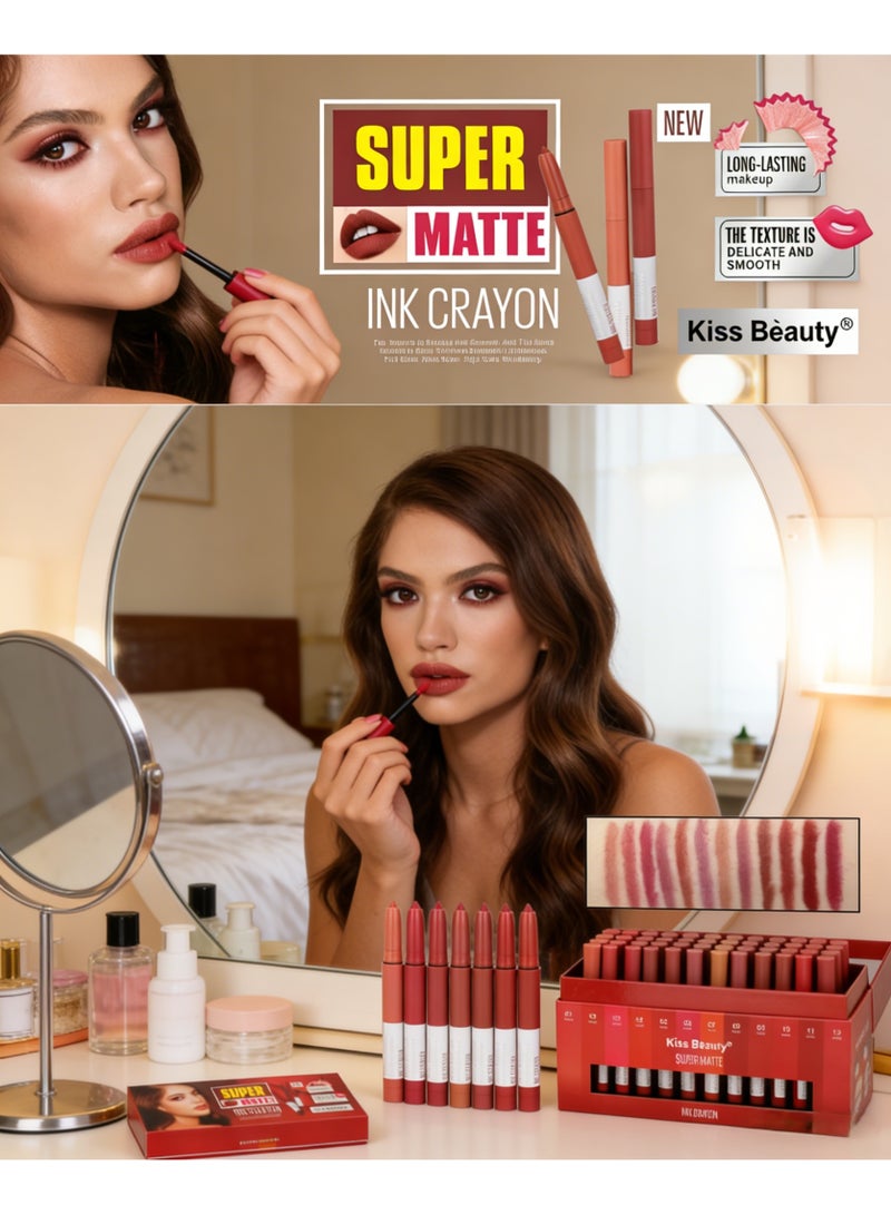 Kiss Beauty 12Pcs Super Matte Ink Crayon Lipstick Pen Set, Long-Lasting Lip Makeup - Image 5