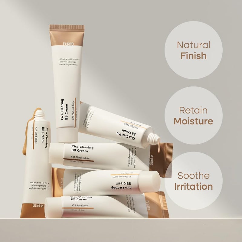 PURITO Cica Clearing BB Cream #21 Light Beige 1 fl.oz / 30ml, Vegan bb cream, tinted - Image 3