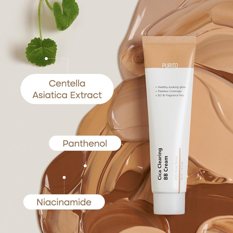 PURITO Cica Clearing BB Cream #21 Light Beige 1 fl.oz / 30ml, Vegan bb cream, tinted - Image 5