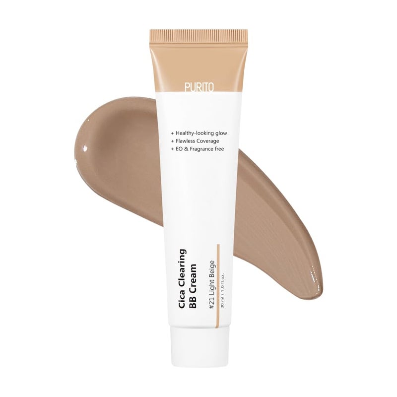 PURITO Cica Clearing BB Cream #21 Light Beige 1 fl.oz / 30ml, Vegan bb cream, tinted - Image 1