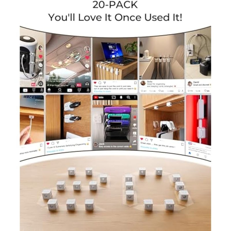20-Pack Magnetic Cable Management Cord Organizer,【1s Lock】 Cable Holder Clips -Desk Cable Clips 【Cable Smooth Adjustable】, Adhesive Wire Organizer Keeper for Nightstand Desktop Wall Car Office - Image 2