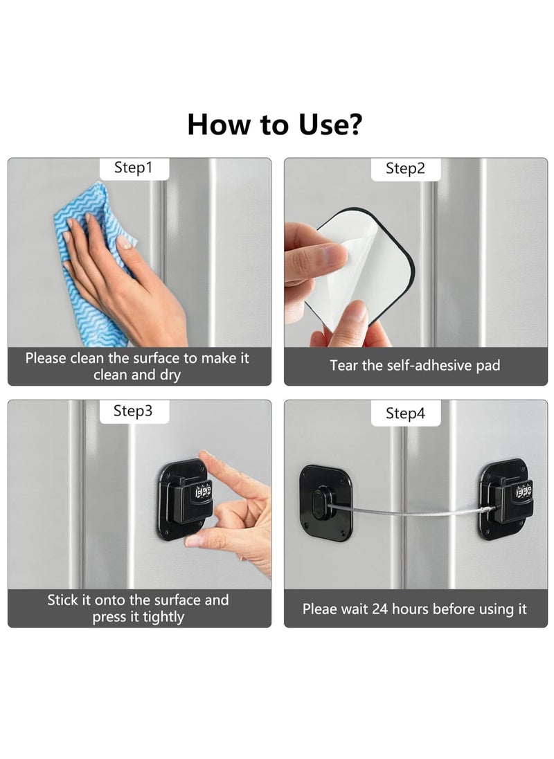 Child Safety Refrigerator Locks with 3 Digit Combination, Safety Cabinet and Drawer Locks for Kids, Easy to Install Combination Locks for Refrigerator, Cabinet and Home Security (Black)