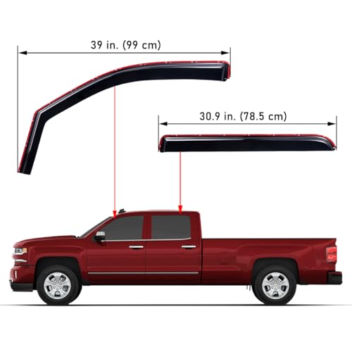 Lightronic Extra Durable Clip-on in-Channel Auto Vent Window Visor, Fits 14-18 Chevrolet Silverado & GMC Sierra 1500, 15-19 Silverado/Sierra 2500 HD & 3500 HD, Original Window Deflector, Smoke, 4-Pcs - Image 3