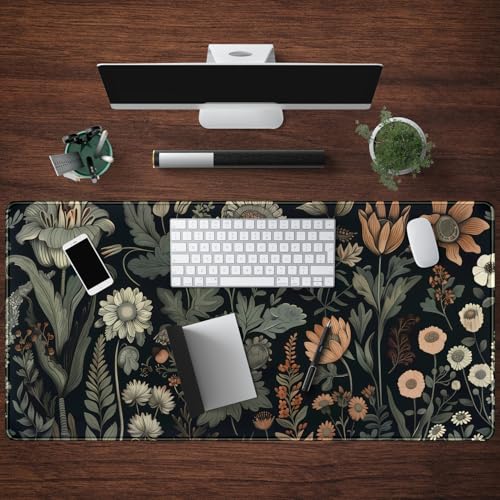 Mechanical Cattle Aesthetic Vintage Dark Flower Plants Wildflowers Large Gaming Mousepad XXL Keyboard Mouse Mat Full Desktop Mat Women Desk Cover Mat for Work Office Home 31.5x15.8 in - Image 4