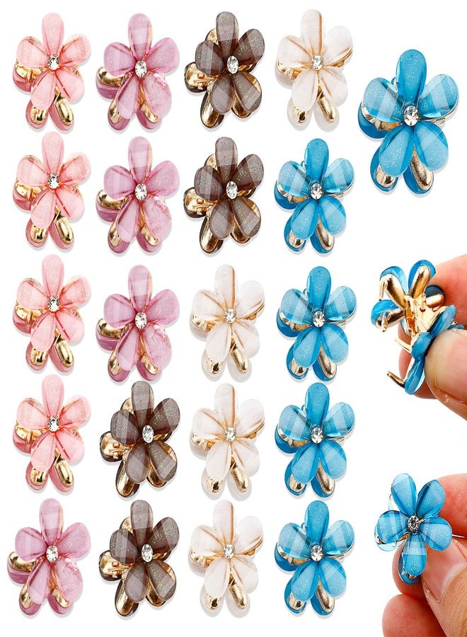 CHIROGRAPHY 20 PCS Crystal Flower Hair Clips for Women and Girls | Mini Spring Claw Clip with Pearl Design | Non-Slip Hair Accessories for Thick and Thin Hair | Small Claw Clip (5 Colors) - Image 1
