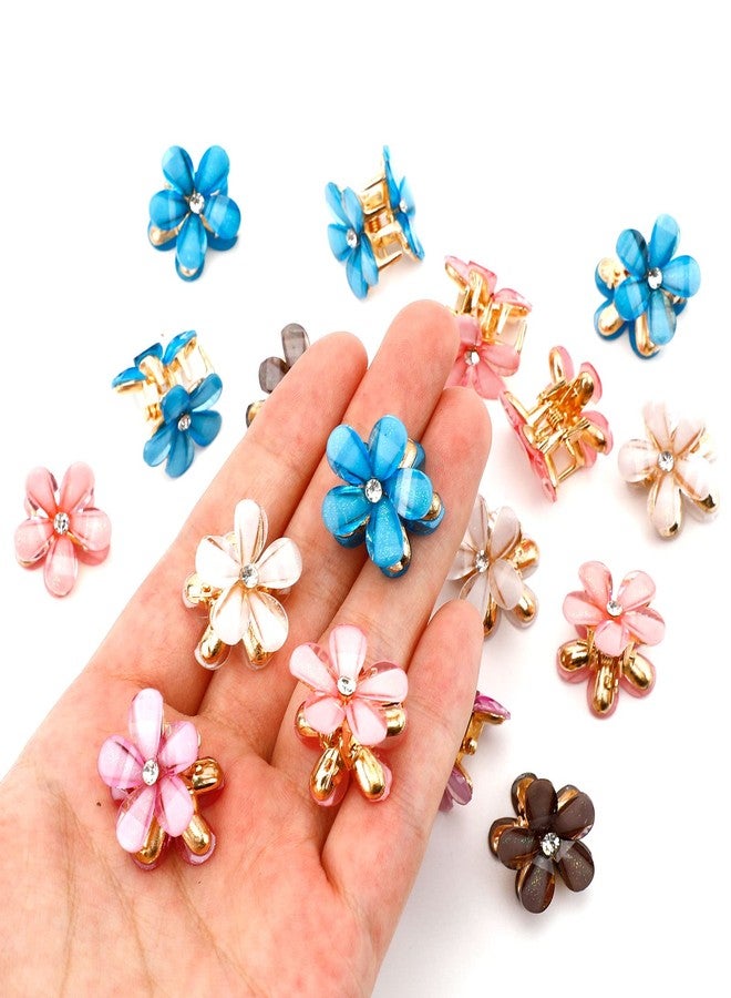 CHIROGRAPHY 20 PCS Crystal Flower Hair Clips for Women and Girls | Mini Spring Claw Clip with Pearl Design | Non-Slip Hair Accessories for Thick and Thin Hair | Small Claw Clip (5 Colors) - Image 4