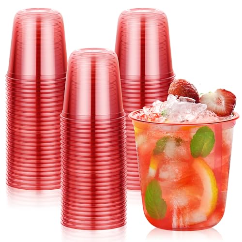 KesaPlan 50 Pcs Red Clear Plastic Cups for Party 12 oz Disposable Stemless Wine Glasses Cute Round Bottom Plastic Cocktail Cups for Christmas Valentines Day Mothers Day Birthday Wedding Party - Image 1
