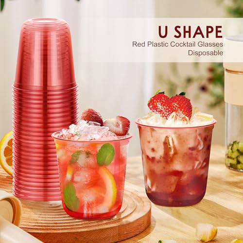 KesaPlan 50 Pcs Red Clear Plastic Cups for Party 12 oz Disposable Stemless Wine Glasses Cute Round Bottom Plastic Cocktail Cups for Christmas Valentines Day Mothers Day Birthday Wedding Party - Image 3