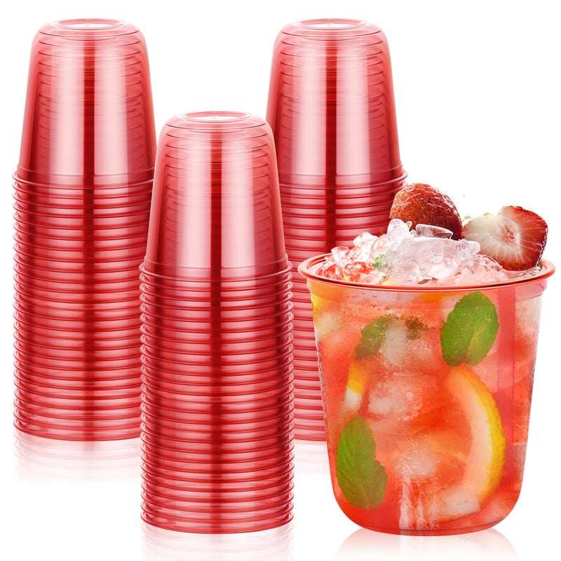 KesaPlan 50 Pcs Red Clear Plastic Cups for Party 12 oz Disposable Stemless Wine Glasses Cute Round Bottom Plastic Cocktail Cups for Christmas Valentines Day Mothers Day Birthday Wedding Party - Image 2
