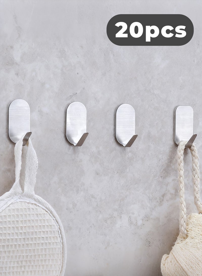 20 Pcs Heavy Duty Oval Adhesive Towel Hooks Stick on Towel Hanger Wall Holder Waterproof Stainless Steel Sticky Hooks for Hanging Bathroom Kitchen Home 4x2 cm Nickel - Image 1