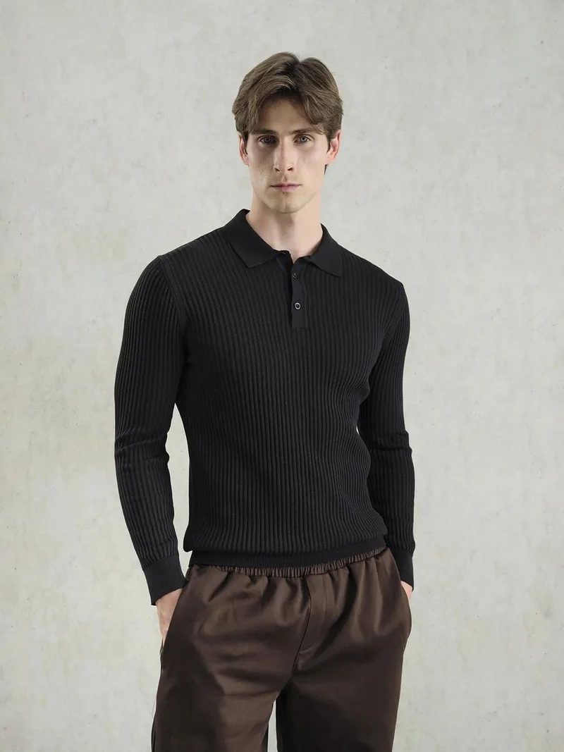 جيستو GIESTO Slim Fit Polo Collar Buttoned Long Sleeve T-Shirt
