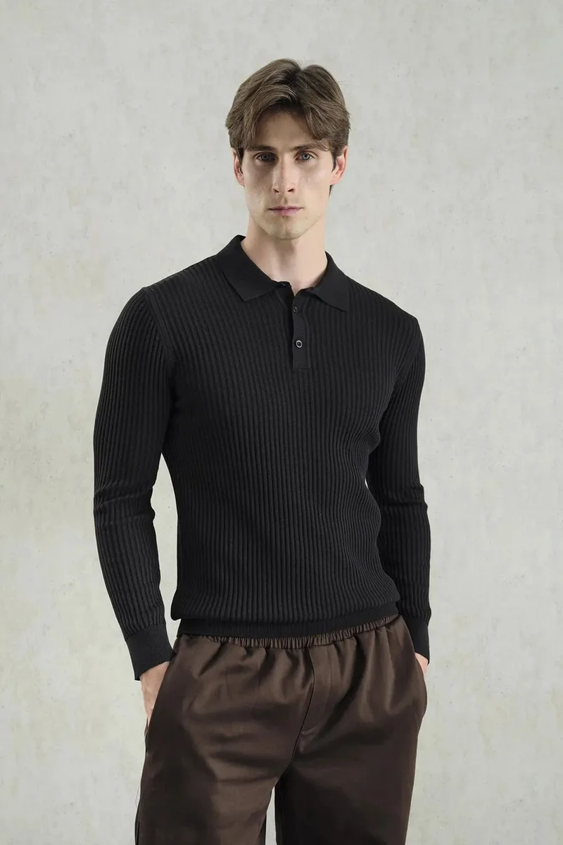 جيستو GIESTO Slim Fit Polo Collar Buttoned Long Sleeve T-Shirt
