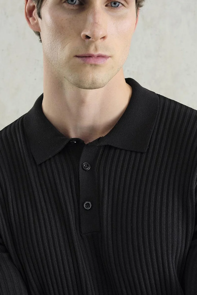 Giesto Black GIESTO Slim Fit Polo Collar Buttoned Long Sleeve T-Shirt for Men | Best Price UAE