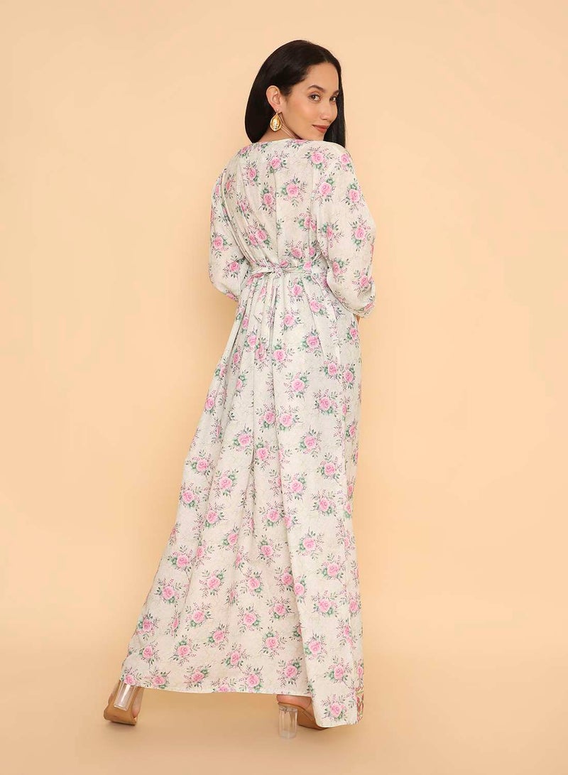 HANA & SARA Trendy womens pure viscose long arabic jalabiya dress with unique flowery stone beaded design - Image 2