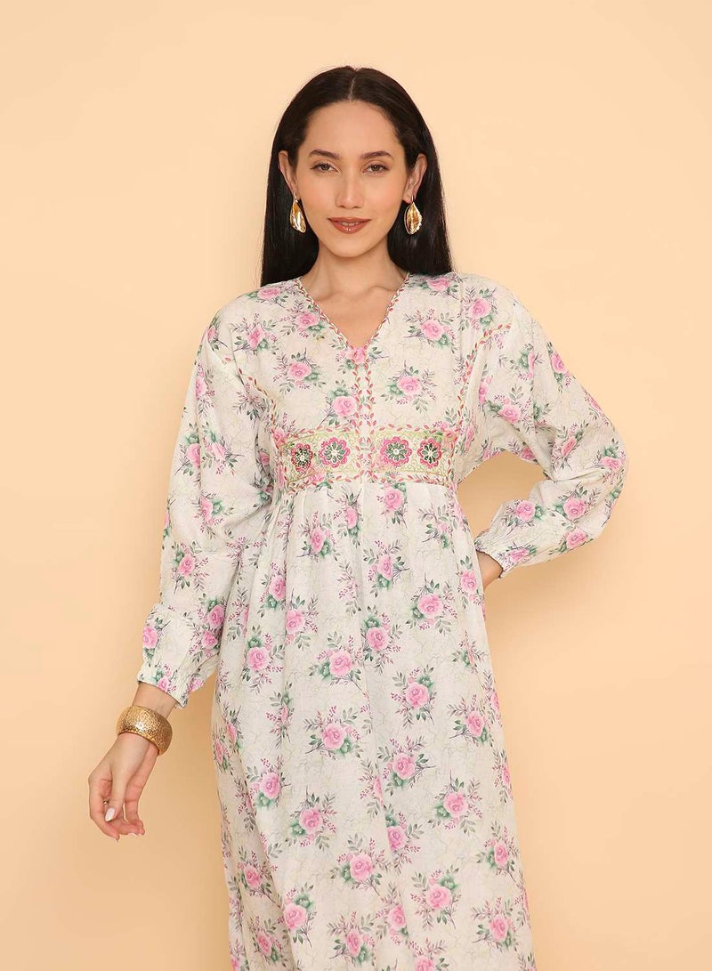 HANA & SARA Trendy womens pure viscose long arabic jalabiya dress with unique flowery stone beaded design - Image 3