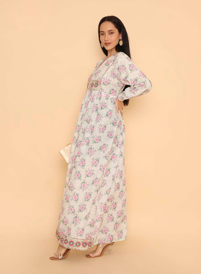 HANA & SARA Trendy womens pure viscose long arabic jalabiya dress with unique flowery stone beaded design - Image 5