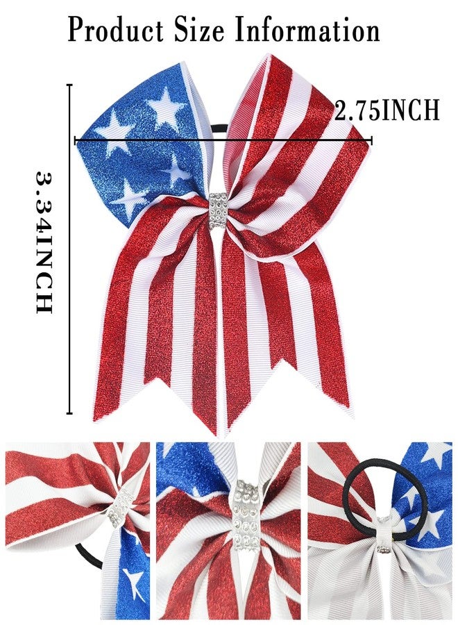 DIUEWOW 2PCS American Flag 8 Inch Glitter Ribbon Patriotic Bow Ties with Elastic for 4th of July, Independence Day Hair Accessories for Teens Kids (Style A) - Image 4