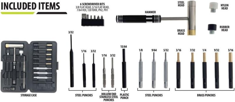 SE 24Piece Tool Kit with Dual Head Hammer Interchangeable Bits and Assorted Punches in Hard Case  Versatile Set for Detailed Work - Image 2