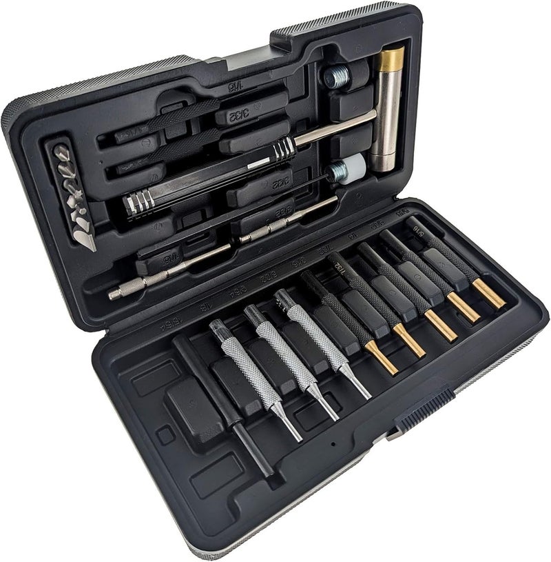 SE 24Piece Tool Kit with Dual Head Hammer Interchangeable Bits and Assorted Punches in Hard Case  Versatile Set for Detailed Work - Image 1