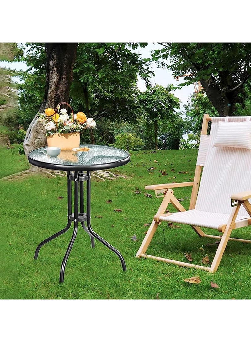 DubaiGallery Outdoor Round Table Coffee Table Patio Table Side Table Garden Table Outdoor Indoor Furniture with Metal Frame and Tempered Water Ripple Glass Top for Garden Backyard Porch Deck  - Image 2