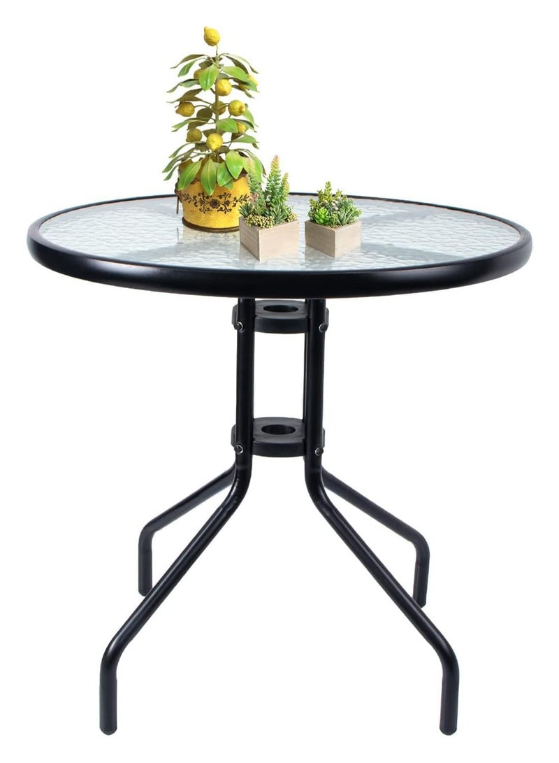 DubaiGallery Outdoor Round Table Coffee Table Patio Table Side Table Garden Table Outdoor Indoor Furniture with Metal Frame and Tempered Water Ripple Glass Top for Garden Backyard Porch Deck  - Image 3