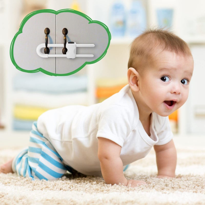 HFATMOS 4 Pcs Cabinet Locks for Baby Proof, Child Proof Cabinet Latches U Shaped, Child Cabinet Locks for Handles Drawers Closet Fridge White - Image 5