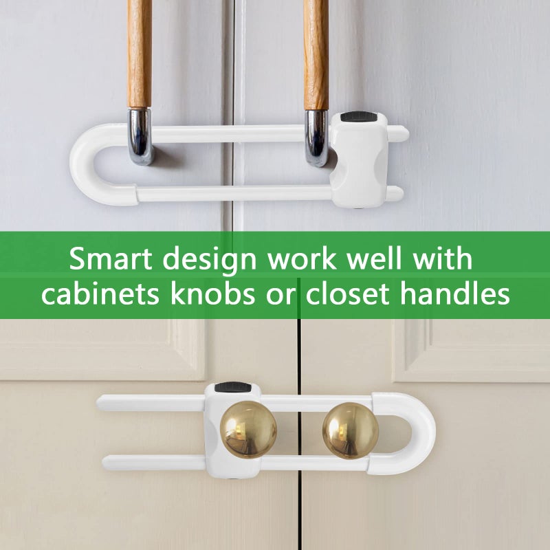 HFATMOS 4 Pcs Cabinet Locks for Baby Proof, Child Proof Cabinet Latches U Shaped, Child Cabinet Locks for Handles Drawers Closet Fridge White - Image 3