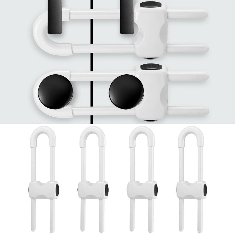 HFATMOS 4 Pcs Cabinet Locks for Baby Proof, Child Proof Cabinet Latches U Shaped, Child Cabinet Locks for Handles Drawers Closet Fridge White - Image 1