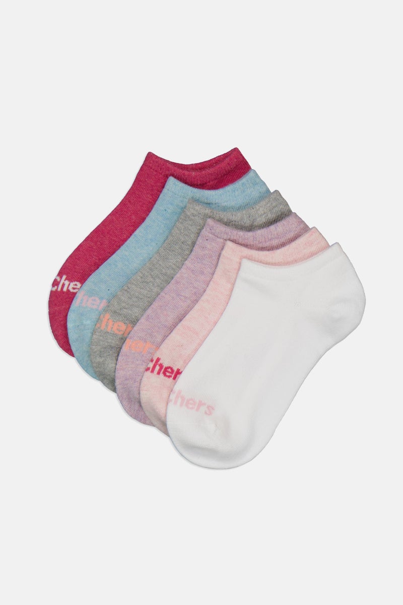 SKECHERS Kids Girl 6 Pairs Brand Logo Low Cut Socks, Multicolor - Image 1
