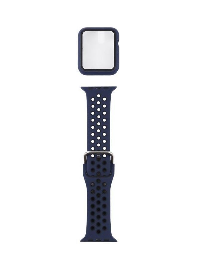 NIBEMINENT Ethnic Replacement Watchband with Protective Case For Apple Watch 4/5/6/SE 44mm Blue/Black - Image 1