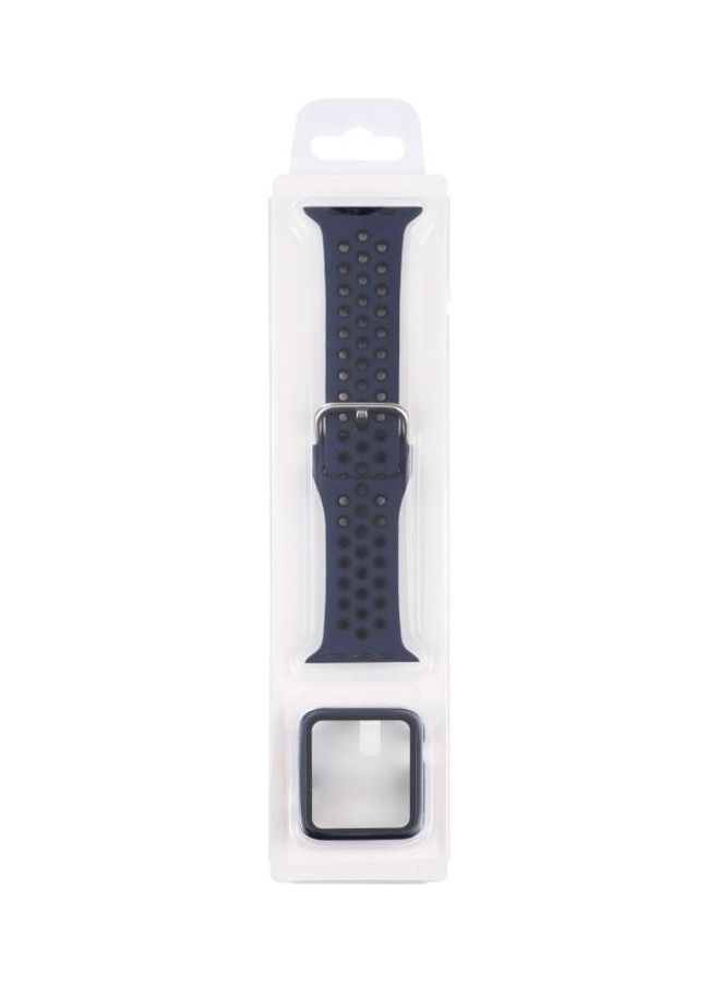 NIBEMINENT Ethnic Replacement Watchband with Protective Case For Apple Watch 4/5/6/SE 44mm Blue/Black - Image 5