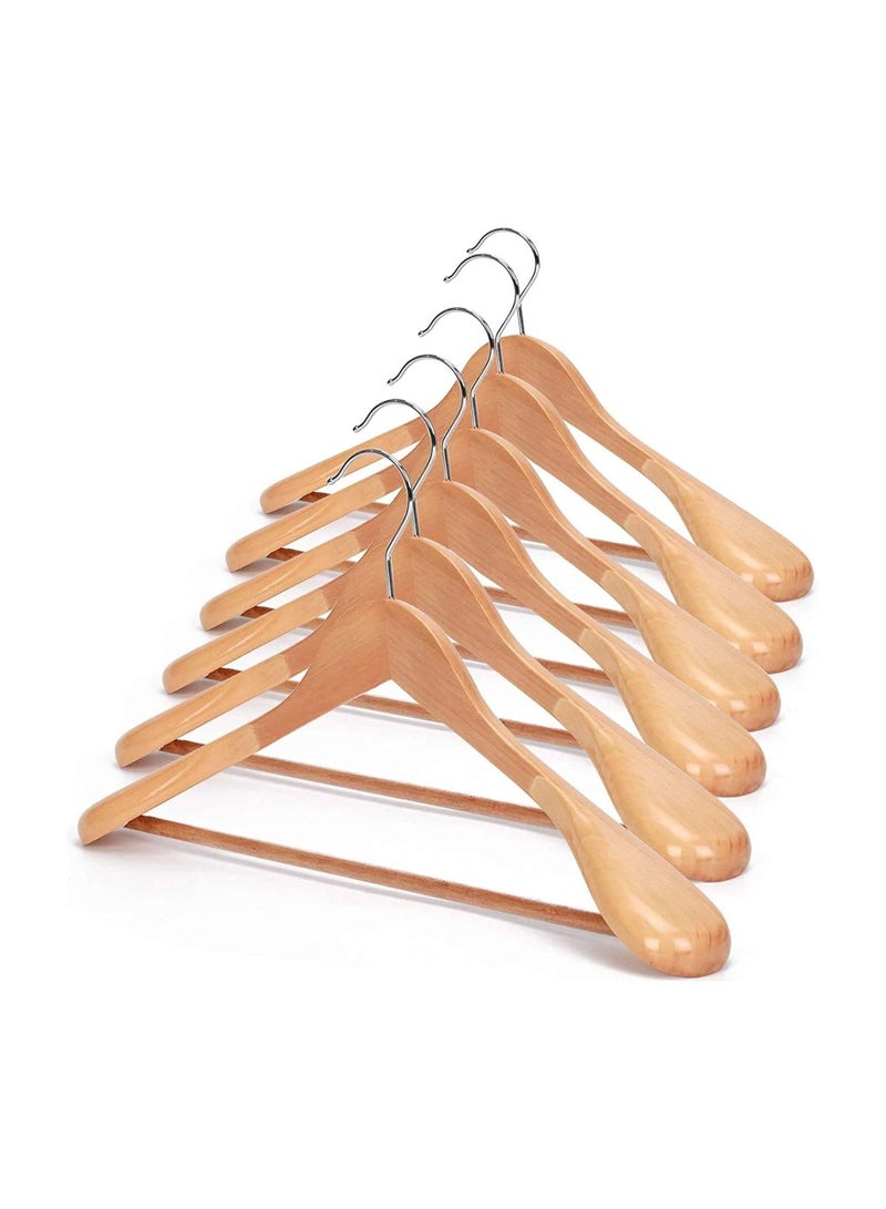 44.5cm Natural Wood Wide Shoulder Suit Hangers 10 PCS, Coat Hanger with Non Slip Pants Bar, for Jacket Trousers and Coat, 360° Swivel Hook