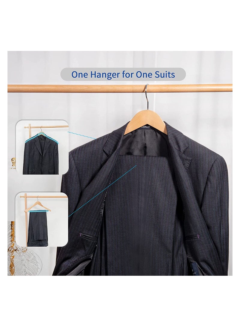 44.5cm Natural Wood Wide Shoulder Suit Hangers 10 PCS, Coat Hanger with Non Slip Pants Bar, for Jacket Trousers and Coat, 360° Swivel Hook