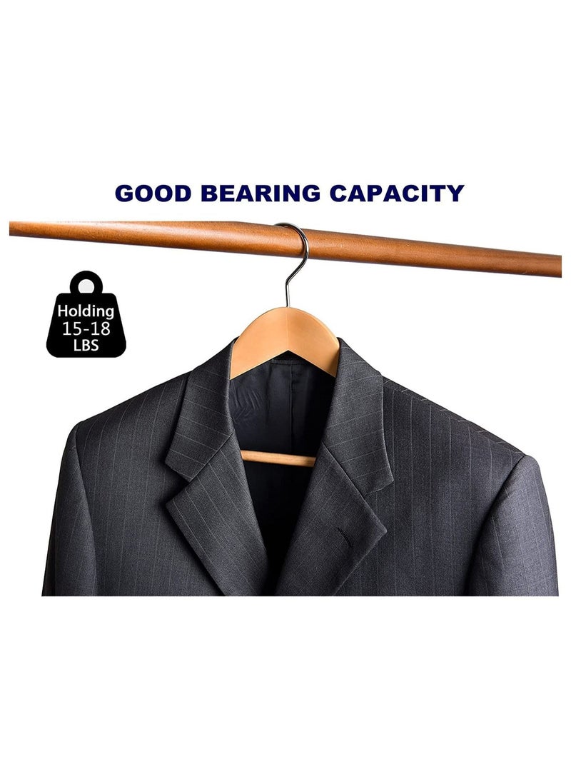 44.5cm Natural Wood Wide Shoulder Suit Hangers 10 PCS, Coat Hanger with Non Slip Pants Bar, for Jacket Trousers and Coat, 360° Swivel Hook