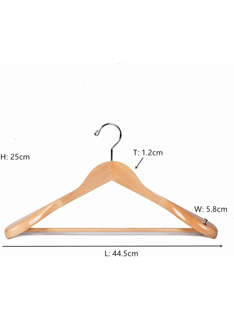 44.5cm Natural Wood Wide Shoulder Suit Hangers 10 PCS, Coat Hanger with Non Slip Pants Bar, for Jacket Trousers and Coat, 360° Swivel Hook