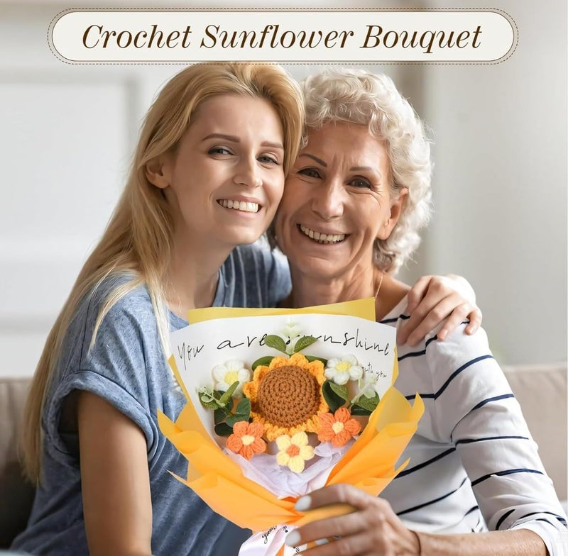 VRB Dec 1pcs Artificial Crochet Flower Bouquet/Artificial Flowers Bunch/Crochet flowers bouquet/Crochet flowers/Flowers Bouquet Gift for Girls Home Decor,gifting,etc. (Sunflower Daisy Bouquet) - Image 4