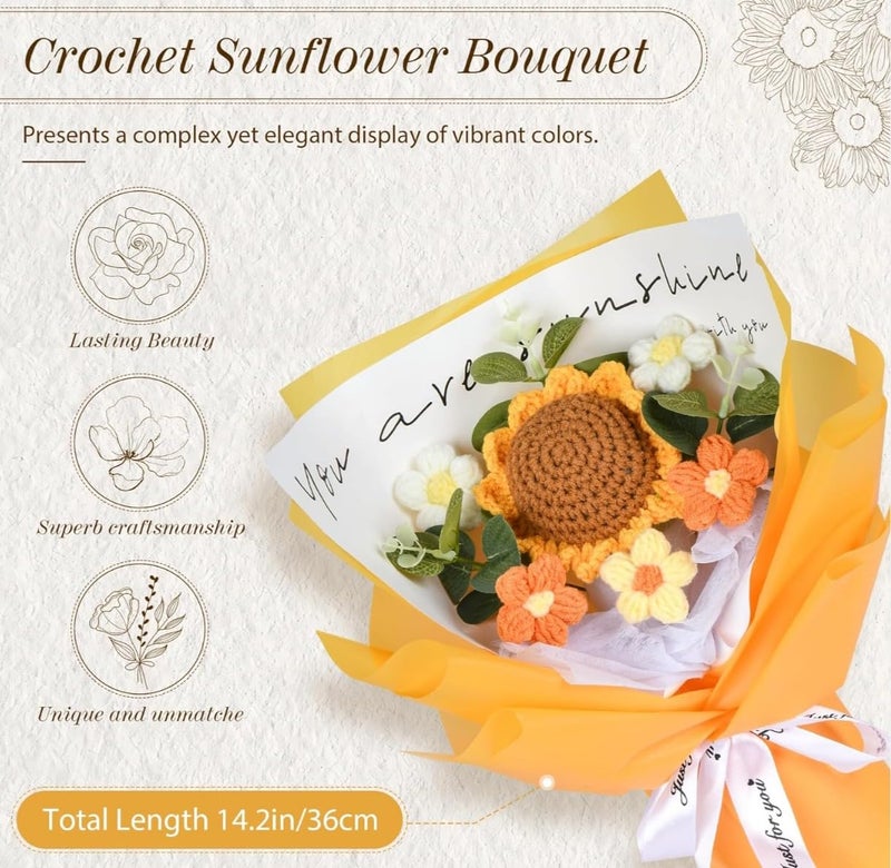 VRB Dec 1pcs Artificial Crochet Flower Bouquet/Artificial Flowers Bunch/Crochet flowers bouquet/Crochet flowers/Flowers Bouquet Gift for Girls Home Decor,gifting,etc. (Sunflower Daisy Bouquet) - Image 2