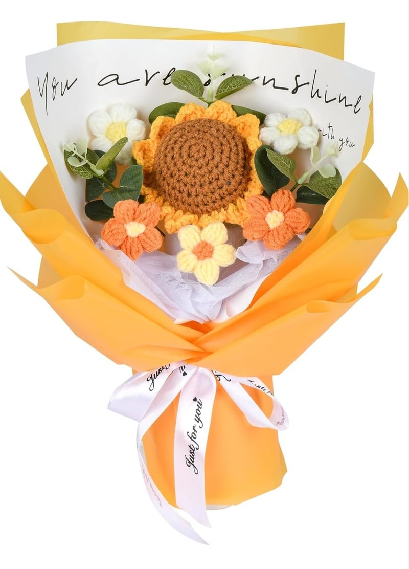 VRB Dec 1pcs Artificial Crochet Flower Bouquet/Artificial Flowers Bunch/Crochet flowers bouquet/Crochet flowers/Flowers Bouquet Gift for Girls Home Decor,gifting,etc. (Sunflower Daisy Bouquet) - Image 1