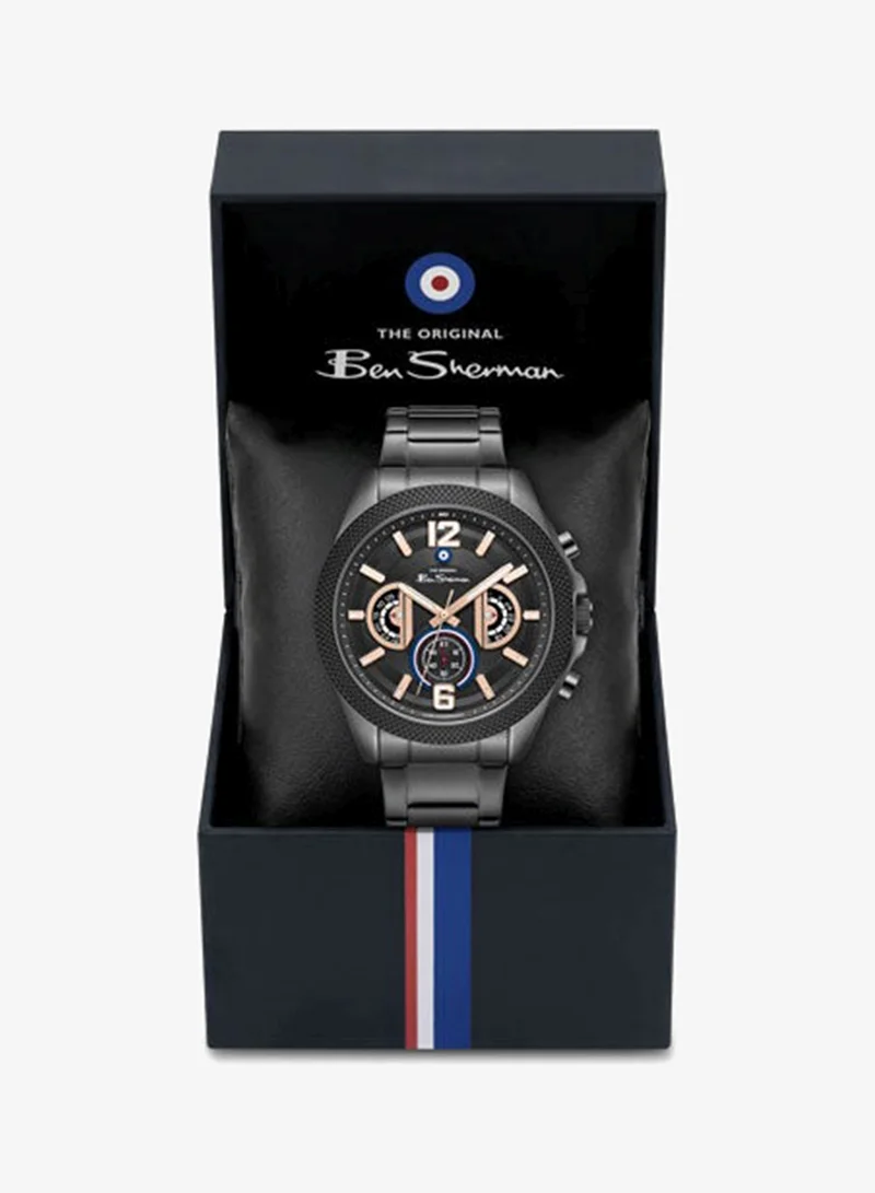 Ben Sherman black Sheffield Black Dial Black Stainless Steel Bracelet Chronograph Watch for Men, 44mm for Men | Best Price UAE