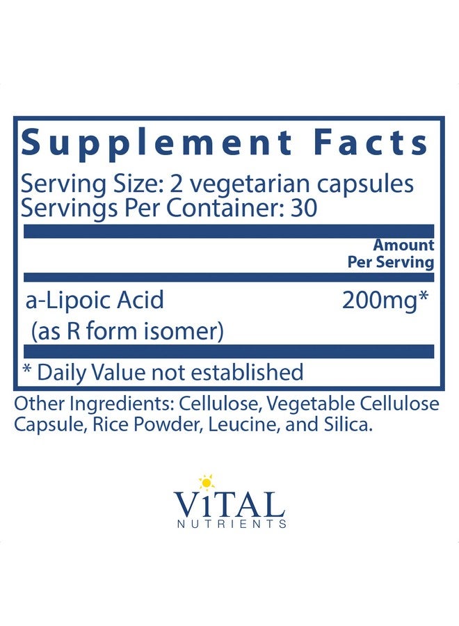 Vital Nutrients Alpha Lipoic Acid Multipurpose Nutrient With Powerful Antioxidant Properties 60 Vegetarian Capsules Per Bottle 200 Mg - Image 3