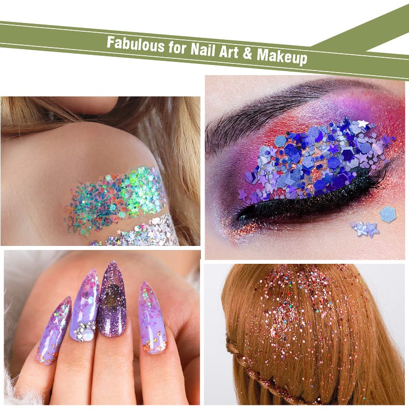 Teenitor Glitter, Chunky Glitter Mixed, Nail Glitter with Stars, Cosmetic Face Body Eye Hair Glitter, 32pcs - Image 5